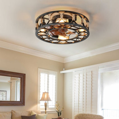 Cage Ceiling Fan With Light Remote Control, Low-profile Built-in Farmhouse Modern Ceiling Fan, 6 Speed Reversible Blades, Including 5 LED Bulbs
