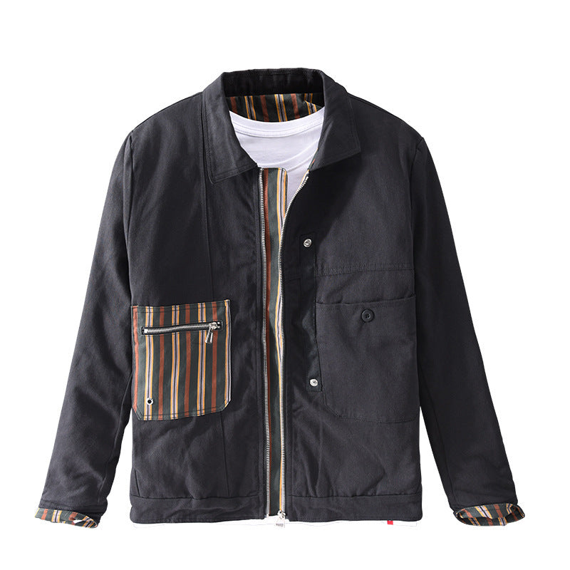 Mens Casual Patchwork Striped Contrast Jacket