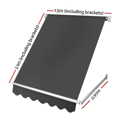 Instahut Window Fixed Pivot Arm Awning Outdoor Blinds Retractable Canopy1.5X2.1M