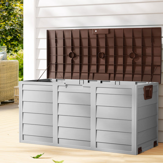 Gardeon Outdoor Storage Box 290L Lockable Organiser Garden Deck Shed Tool Brown