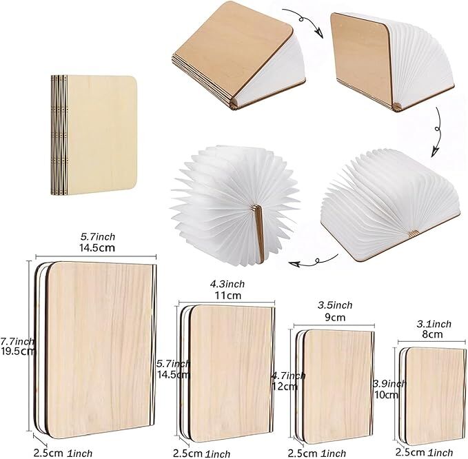 Christmas giftsRechargeable LED Book Night Light: Creative Folding Wooden Lamp with Magnetic Design for Bedrooms & Gifting(Walnut Red,S)