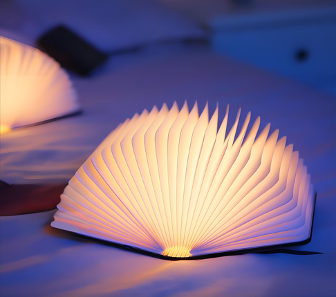 Christmas giftsRechargeable LED Book Night Light: Creative Folding Wooden Lamp with Magnetic Design for Bedrooms & Gifting(Walnut Black,S)