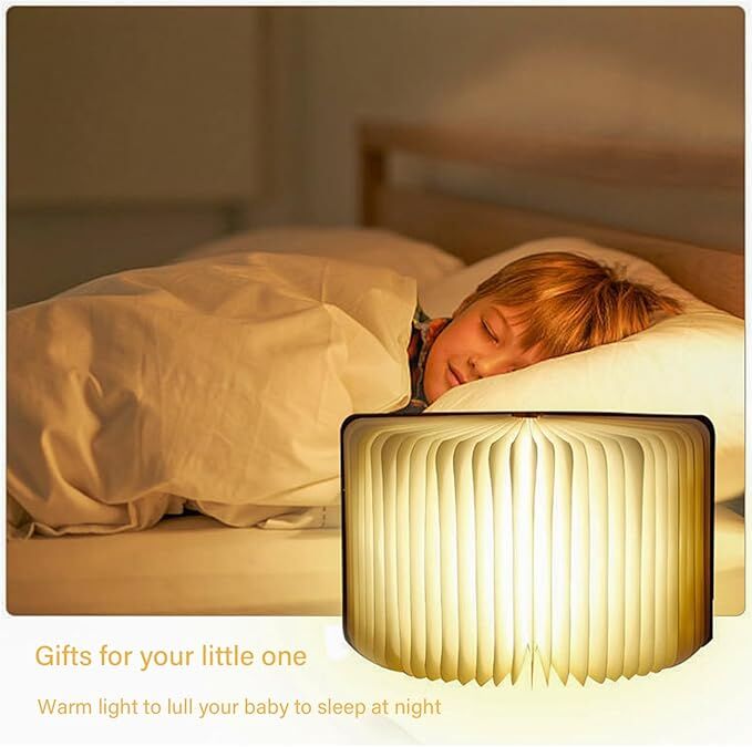 Christmas giftsRechargeable LED Book Night Light: Creative Folding Wooden Lamp with Magnetic Design for Bedrooms & Gifting(Walnut Black,S)