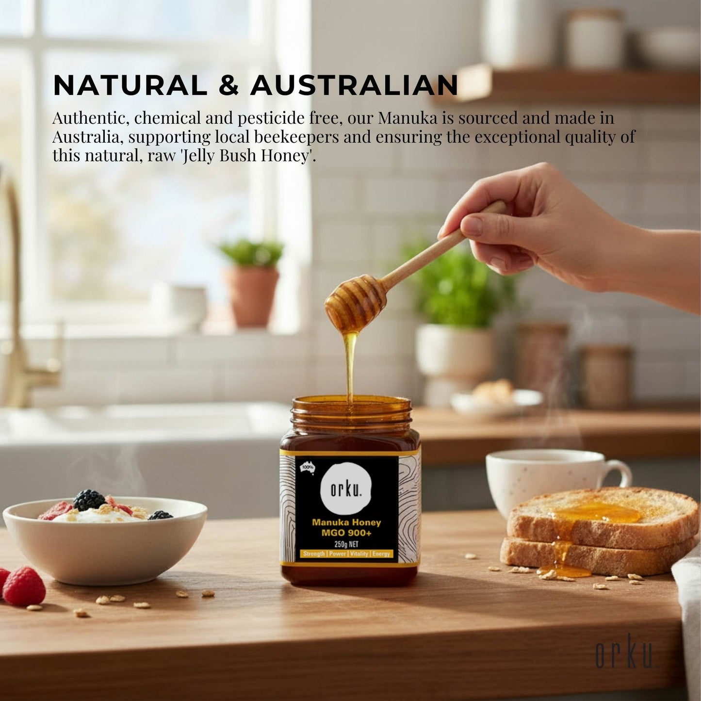 Orku 250g MGO 900+ Australian Manuka Honey - 100% Raw Natural Pure Jelly Bush