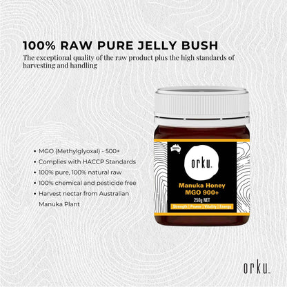 Orku 250g MGO 900+ Australian Manuka Honey - 100% Raw Natural Pure Jelly Bush