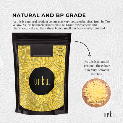 Orku 100g Organic Beeswax Pellets Yellow - Cosmetic Grade Pure Bees Wax Pastille