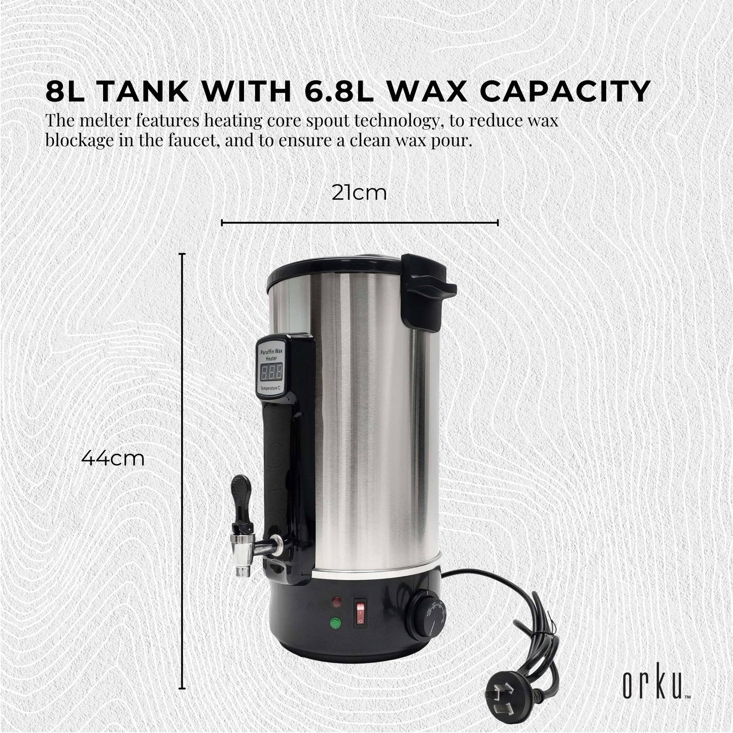 8L Orku Candle Wax Heater With Core Heating Tap - Electric Warmer Melter Pot