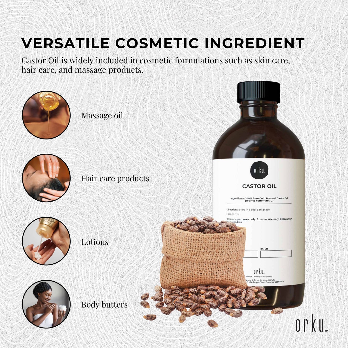 Orku 250ml Castor Oil - Hexane Free Cold Pressed Virgin