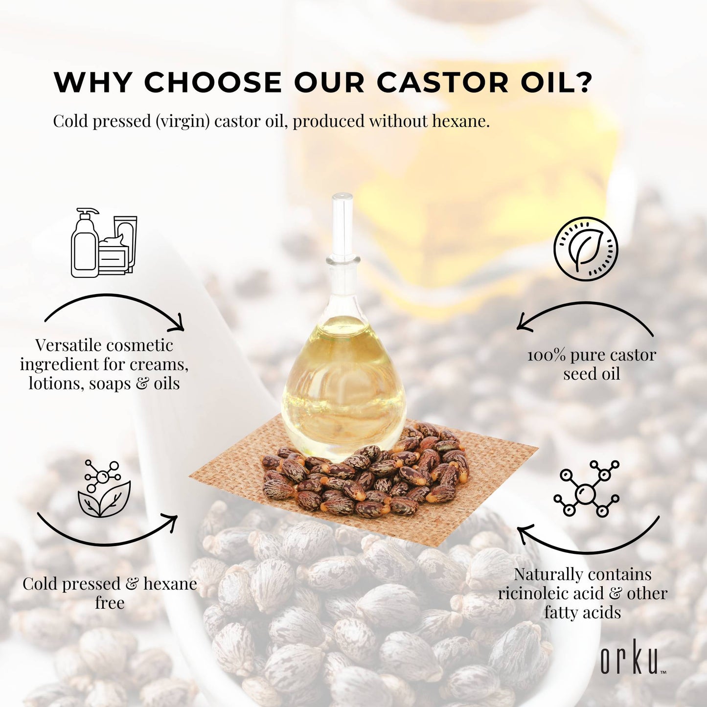 Orku 250ml Castor Oil - Hexane Free Cold Pressed Virgin