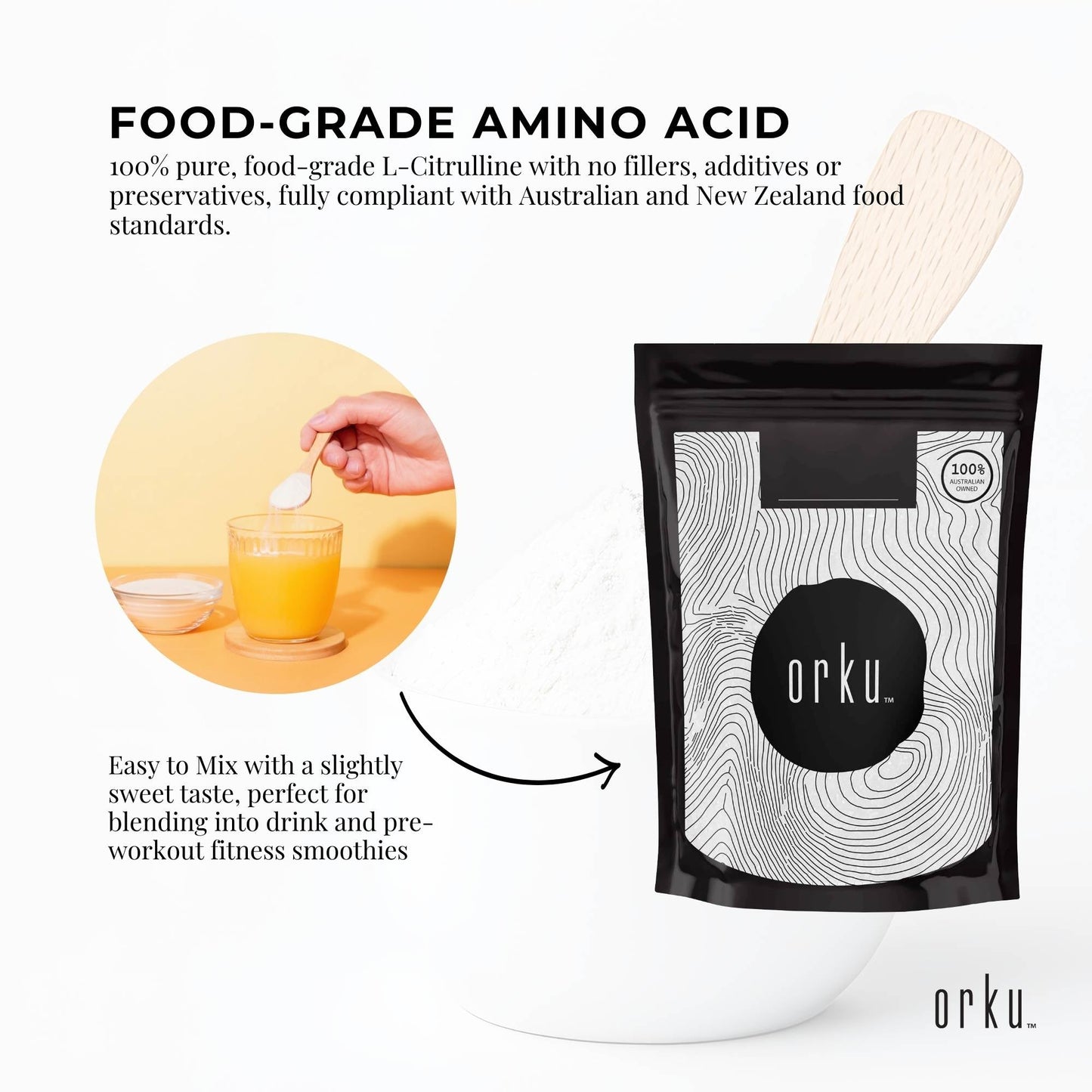 Orku 2Kg L-Citrulline Powder Buckets - 100 % Pure Food Grade Amino Acid