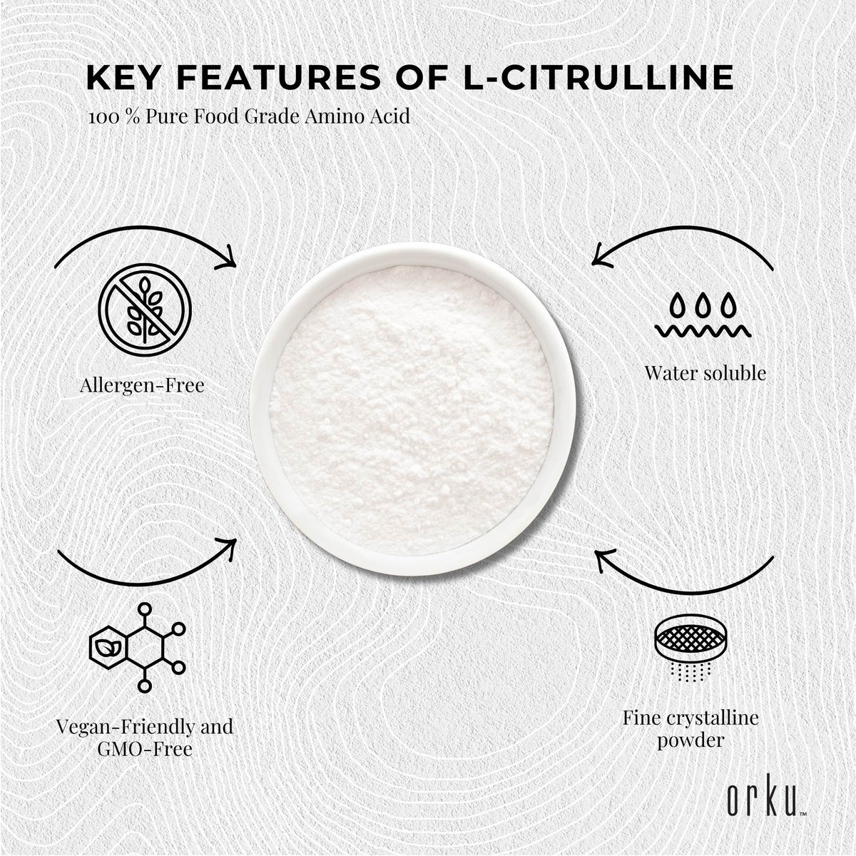 Orku 5Kg L-Citrulline Powder Buckets - 100 % Pure Food Grade Amino Acid