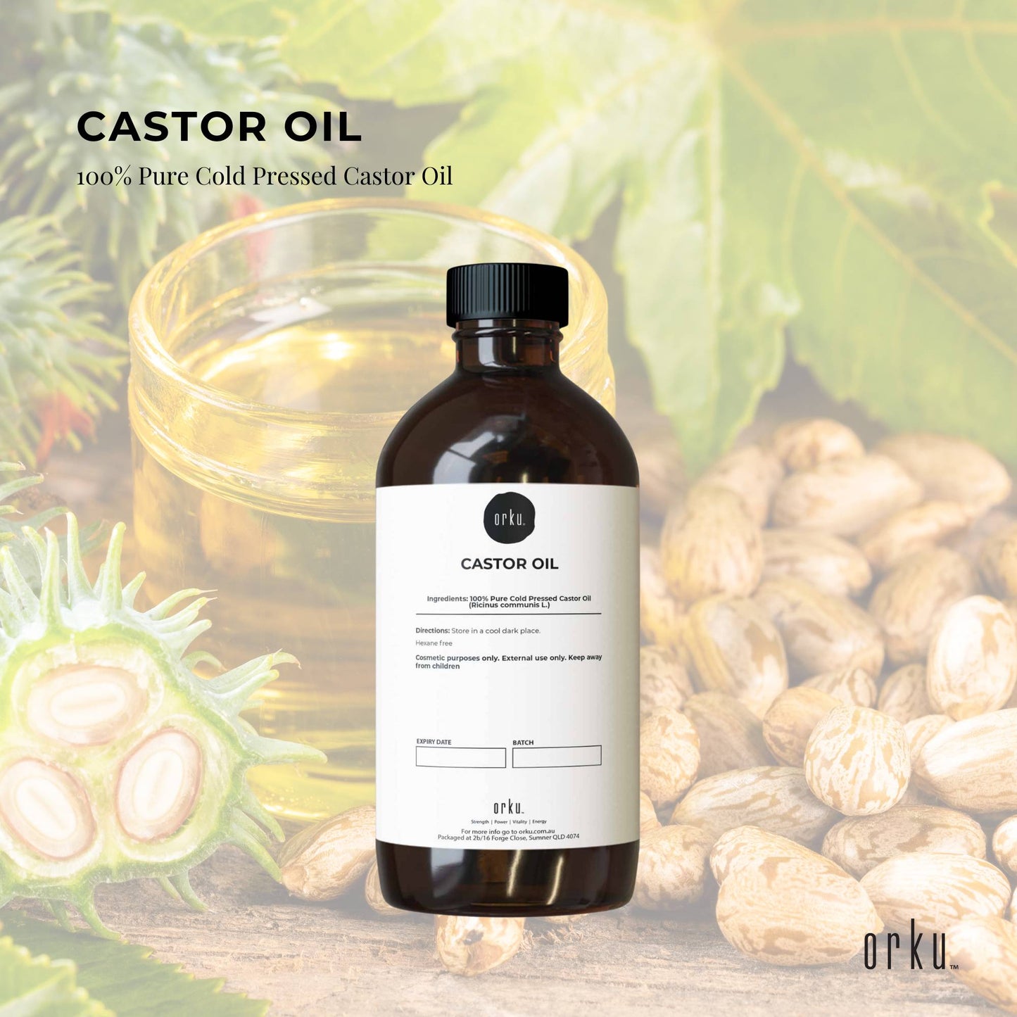 Orku 1.5L Organic Castor Oil - Hexane Free Cold Pressed