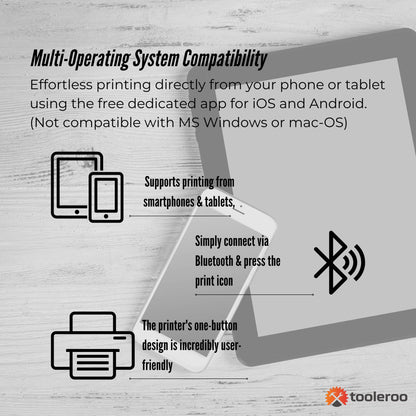 Tooleroo Portable A4 Thermal Printer Black + Paper Kit - Wireless and Inkless