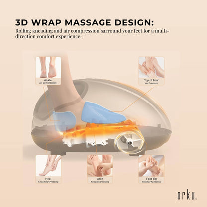 Orku 3D Foot Massager Machine - Home Heat Massage Kneading Air Compression Gold