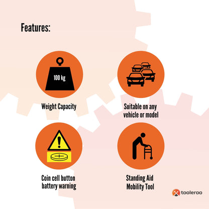 Tooleroo Car Cane Door Handle - Portable Elderly Stand Aid LED Light Hammer