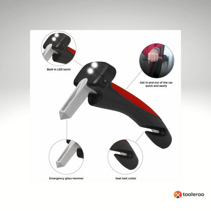 Tooleroo Car Cane Door Handle - Portable Elderly Stand Aid LED Light Hammer