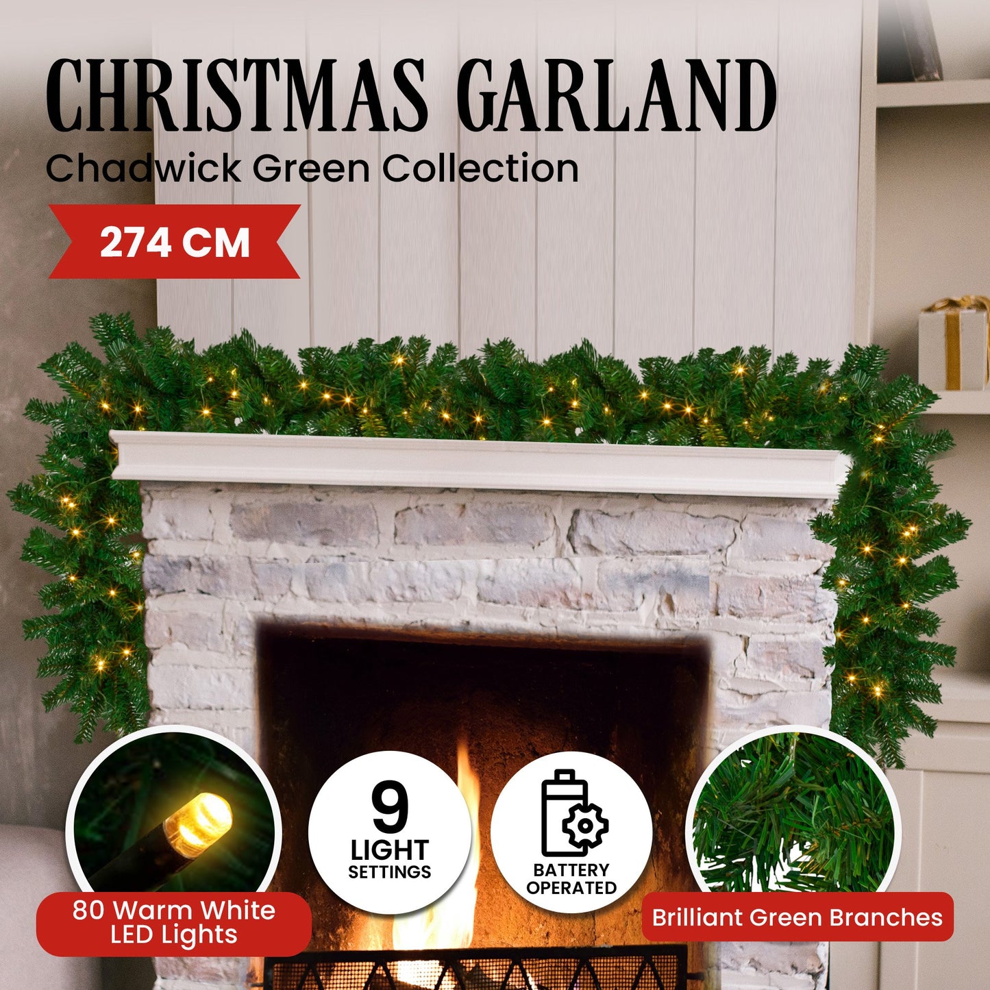 Christabelle 2.7m Christmas Garland with LED Lights Chadwick Tree Decoration Ornament