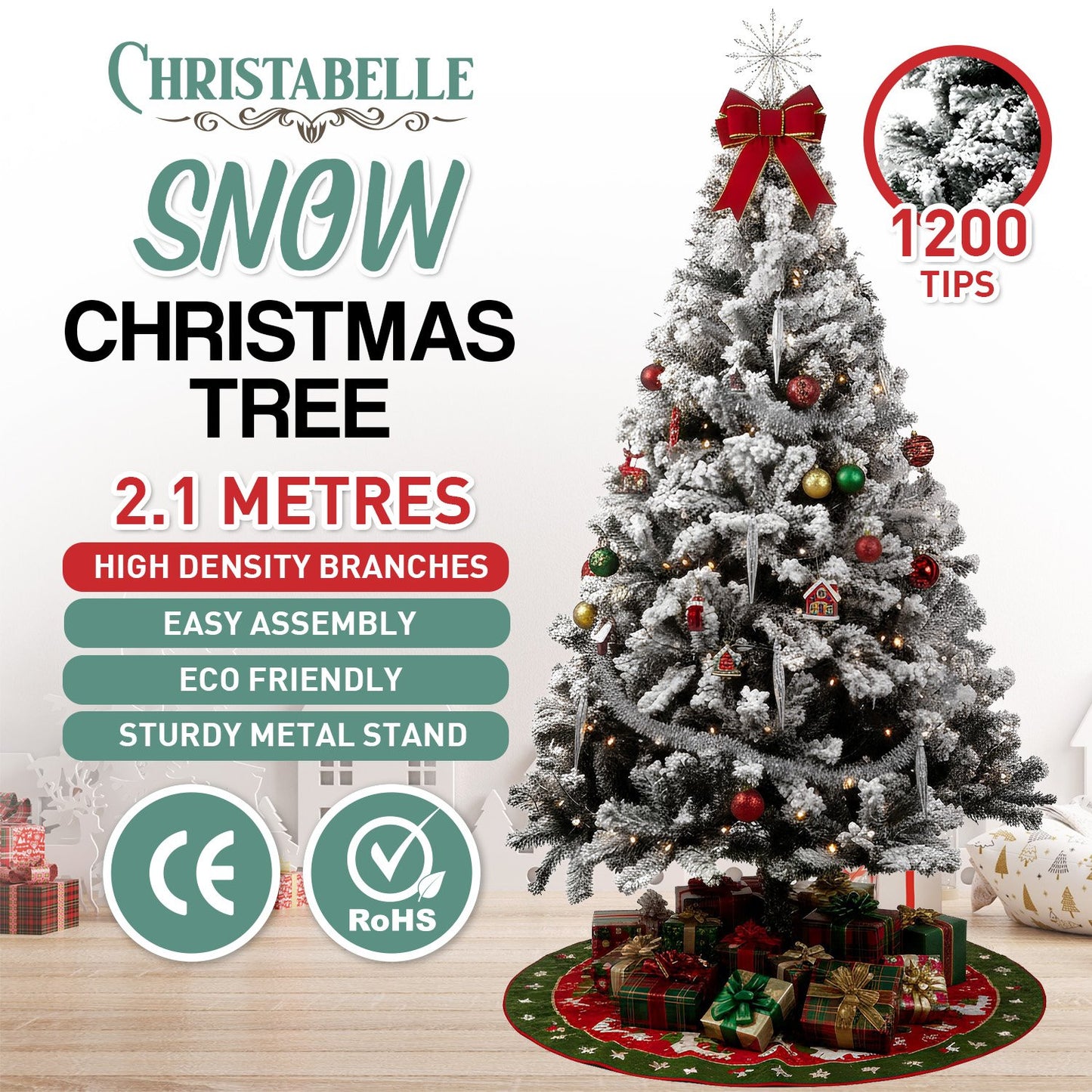 Christabelle Snow-Tipped Artificial Christmas Tree 2.1m 1200 Tips