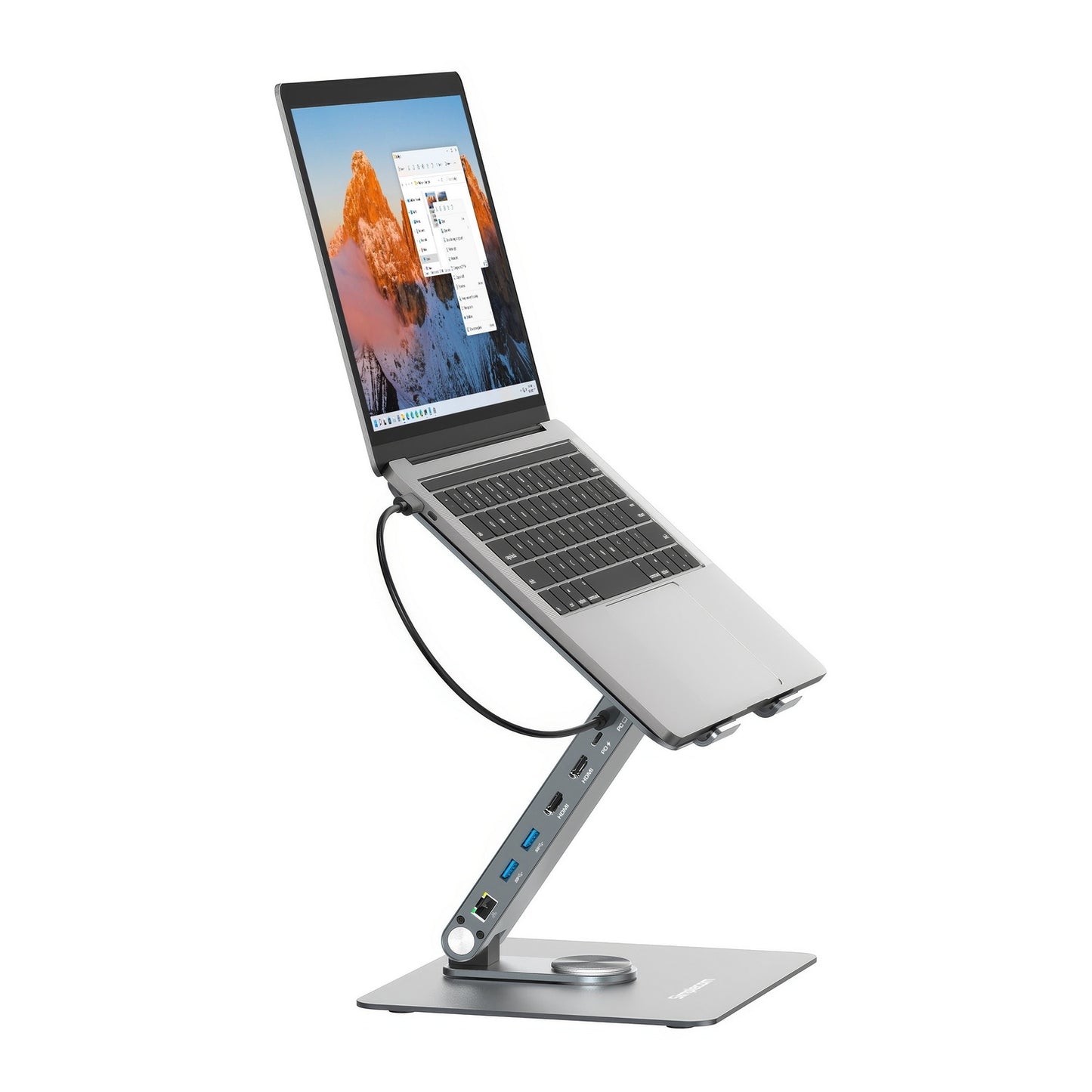 Simplecom CHT660 Adjustable Aluminium Laptop Stand with 6-Port USB-C Docking Station Dual 4K HDMI Display
