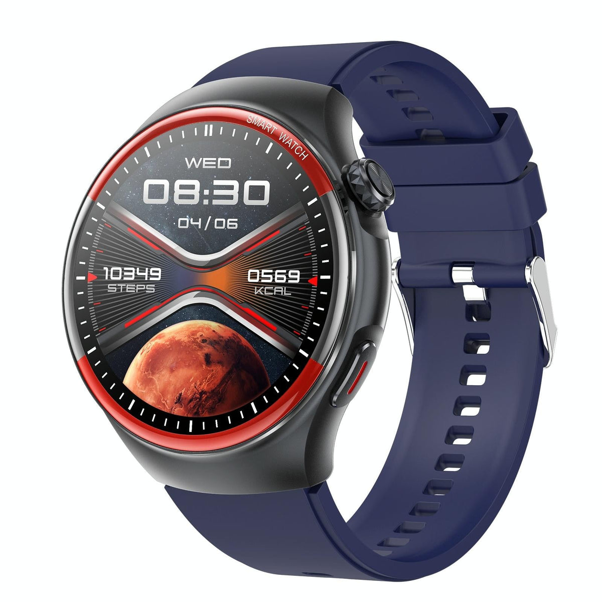 Smart Round Screen Watch With Bt Call And Health Tracking - Leather - Silicone Blue