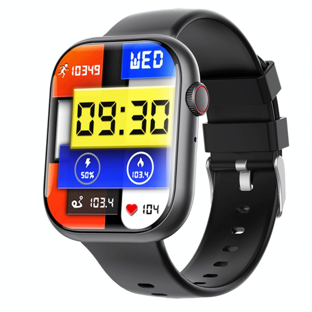 2.1 Inch Screen Smart Watch With Blood Sugar / Blood Oxygen Monitoring / Sos Alarm / 100+ Sports Modes - Black 3-Bead Steel - Black Silicone