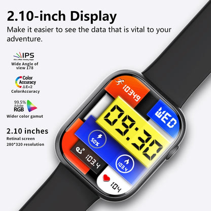 2.1 Inch Screen Smart Watch With Blood Sugar / Blood Oxygen Monitoring / Sos Alarm / 100+ Sports Modes - Black 3-Bead Steel - Black Silicone
