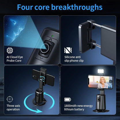 Auto Tracking Gimbal Stabilizer with Fill Light and Selfie Stick - 360 Degree Rotation - A200 Set 1