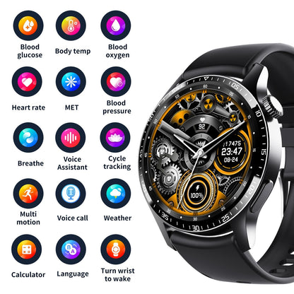 1.35 Inch Smart Watch Bluetooth Calls Health Monitoring 150+ Sports Black - Silver Gray Silicone