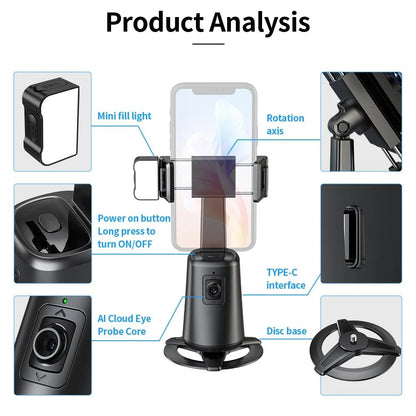Auto Tracking Gimbal Stabilizer with Fill Light and Selfie Stick - 360 Degree Rotation - A200 Set 2