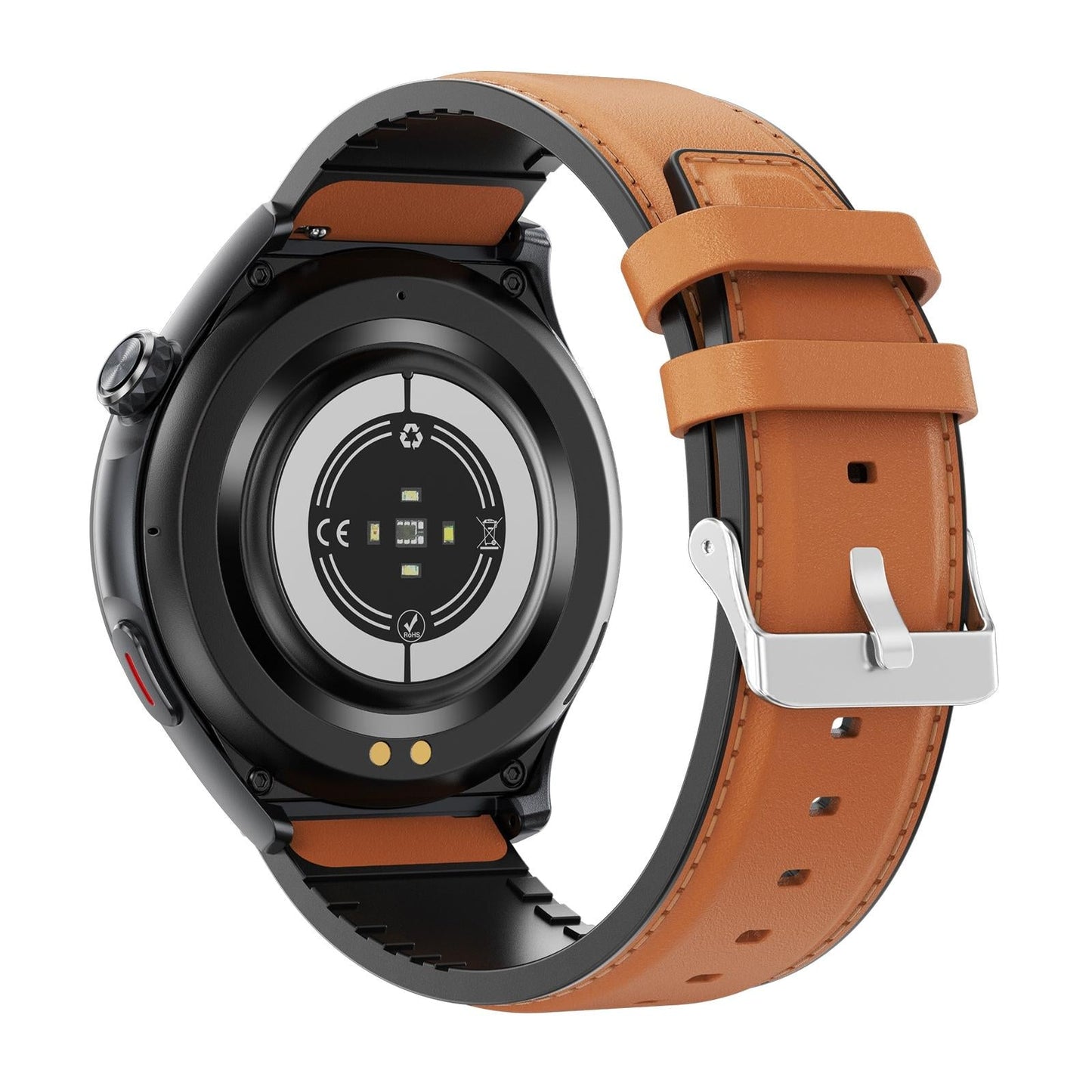 Smart Round Screen Watch With Bt Call And Health Tracking - Leather - Stainless Steel Black