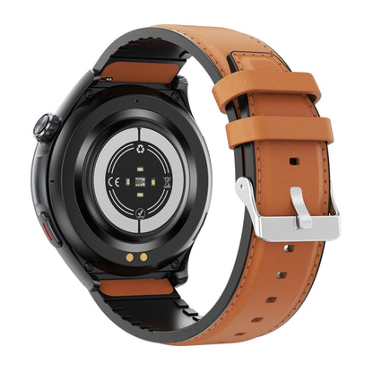Smart Round Screen Watch With Bt Call And Health Tracking - Leather - Stainless Steel Black