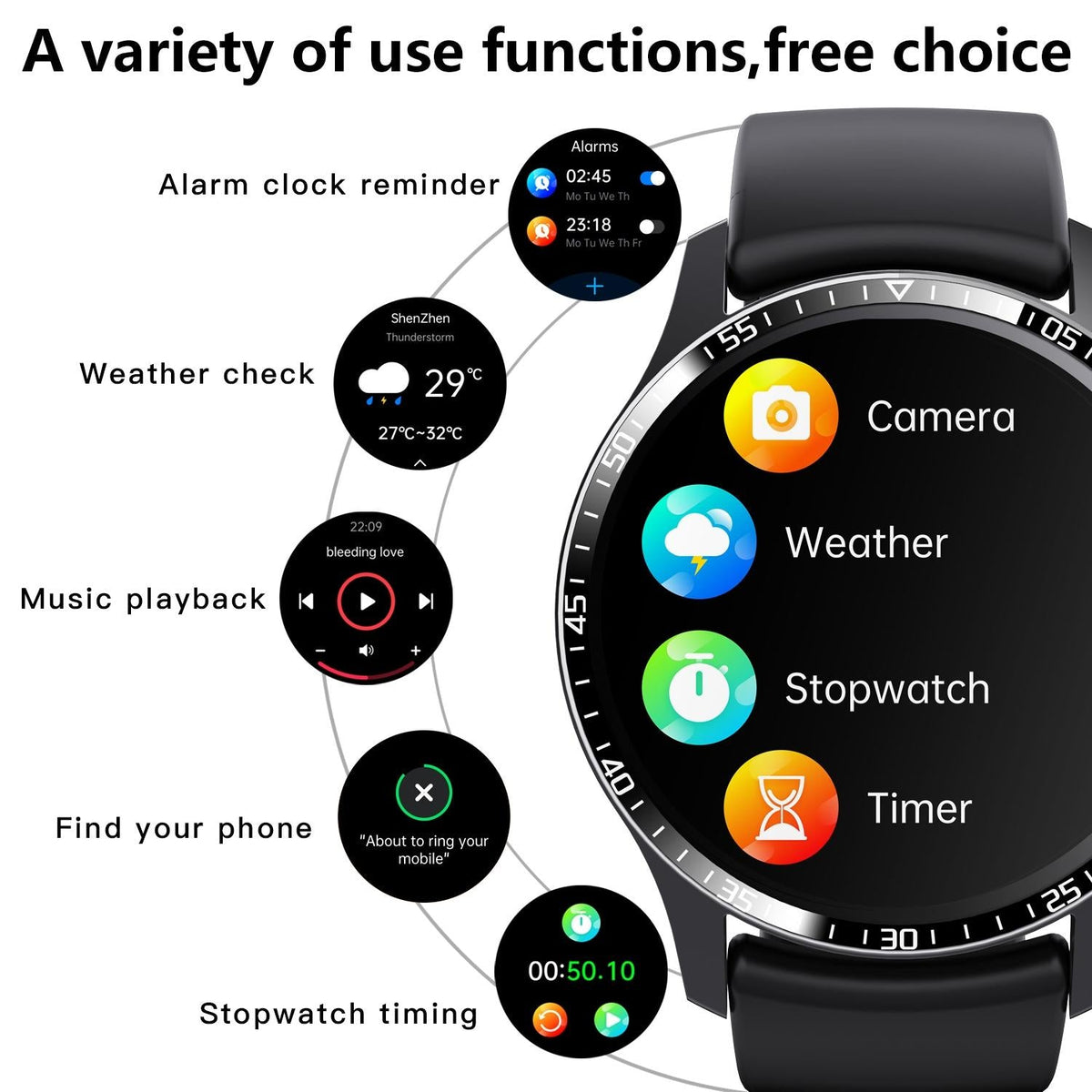 1.35 Inch Smart Watch Bluetooth Calls Health Monitoring 150+ Sports Black - Silver Milan
