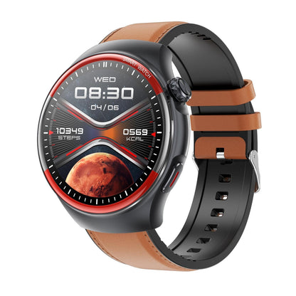 Smart Round Screen Watch With Bt Call And Health Tracking - Leather - Silicone Red
