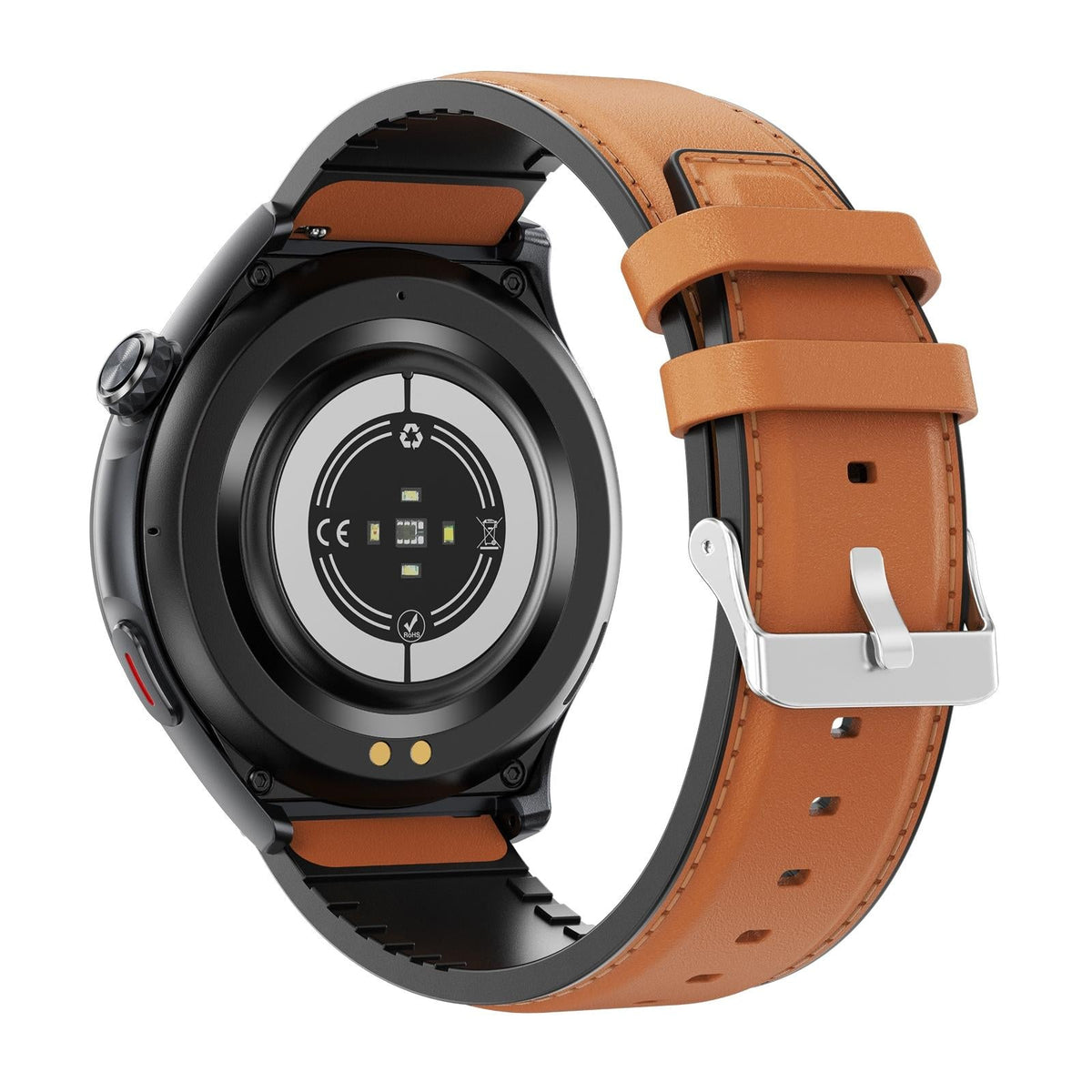 Smart Round Screen Watch With Bt Call And Health Tracking - Leather - Silicone Red