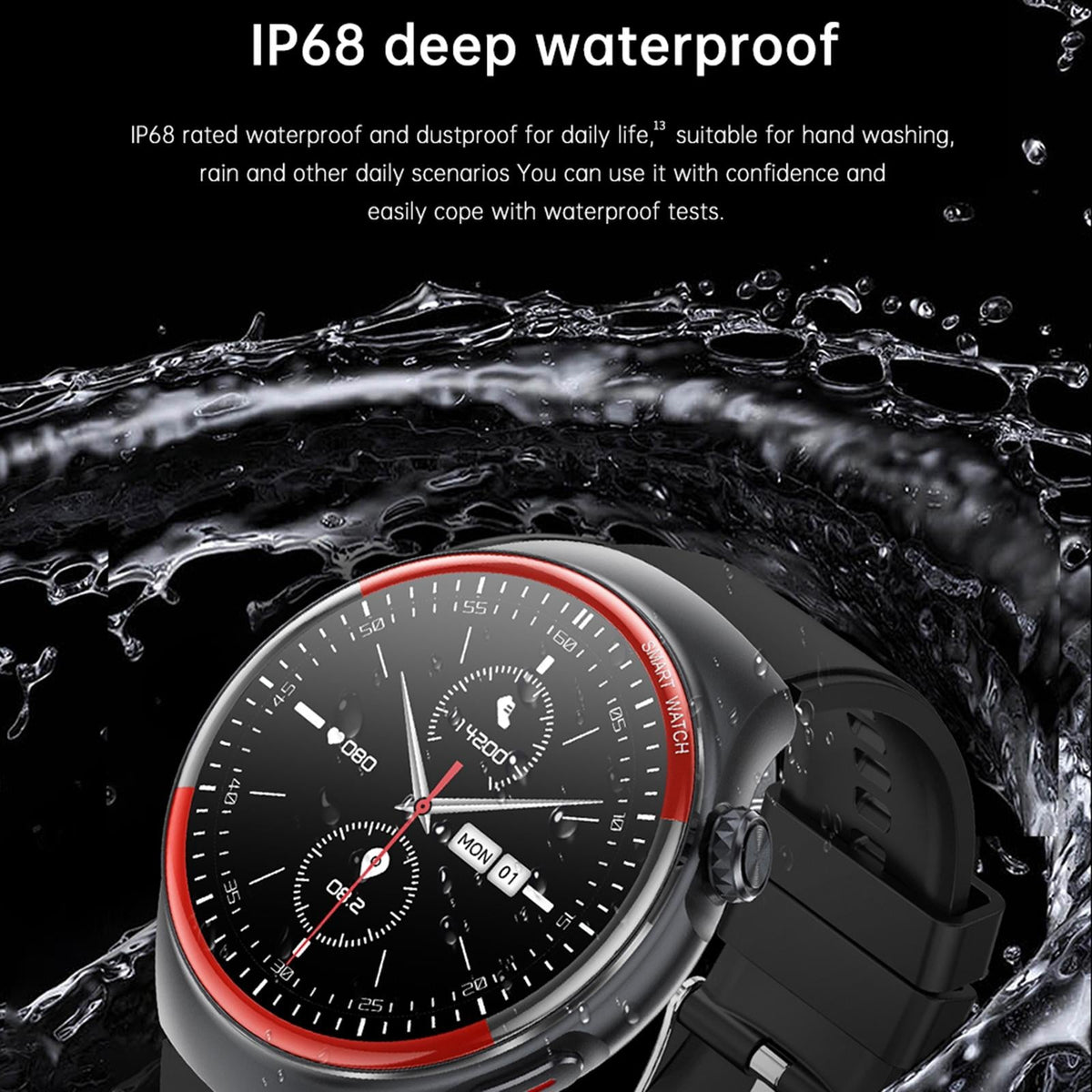 Smart Round Screen Watch With Bt Call And Health Tracking - Leather - Silicone Red