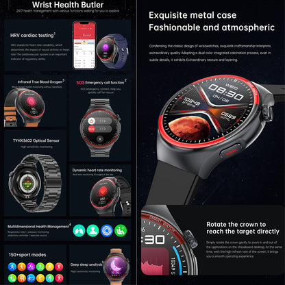 Smart Round Screen Watch With Bt Call And Health Tracking - Leather - Silicone Red