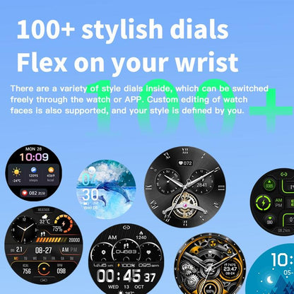 1.35 Inch Smart Watch Bluetooth Calls Health Monitoring 150+ Sports Black - Black 3-Beads Steel