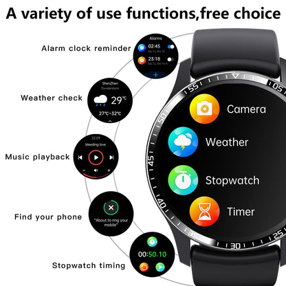 1.35 Inch Smart Watch Bluetooth Calls Health Monitoring 150+ Sports Black - Black 3-Beads Steel