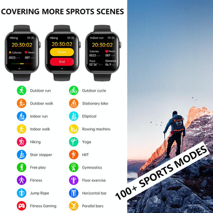 2.1 Inch Screen Smart Watch With Blood Sugar / Blood Oxygen Monitoring / Sos Alarm / 100+ Sports Modes - Black 3-Bead Steel - Black Milan