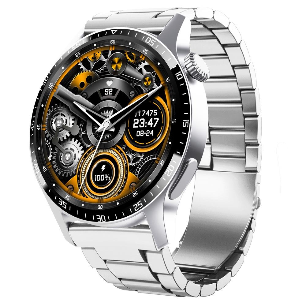 1.35 Inch Smart Watch Bluetooth Calls Health Monitoring 150+ Sports Black - Silver 3-Beads Steel