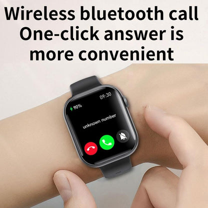 2.1 Inch Screen Smart Watch With Blood Sugar / Blood Oxygen Monitoring / Sos Alarm / 100+ Sports Modes - Black 3-Bead Steel - Black Leather