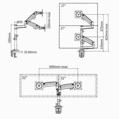 Full Motion Dual Arm Clamp for 22-32 Inch Lcd Tv Monitor Desk Holder with Gas Spring