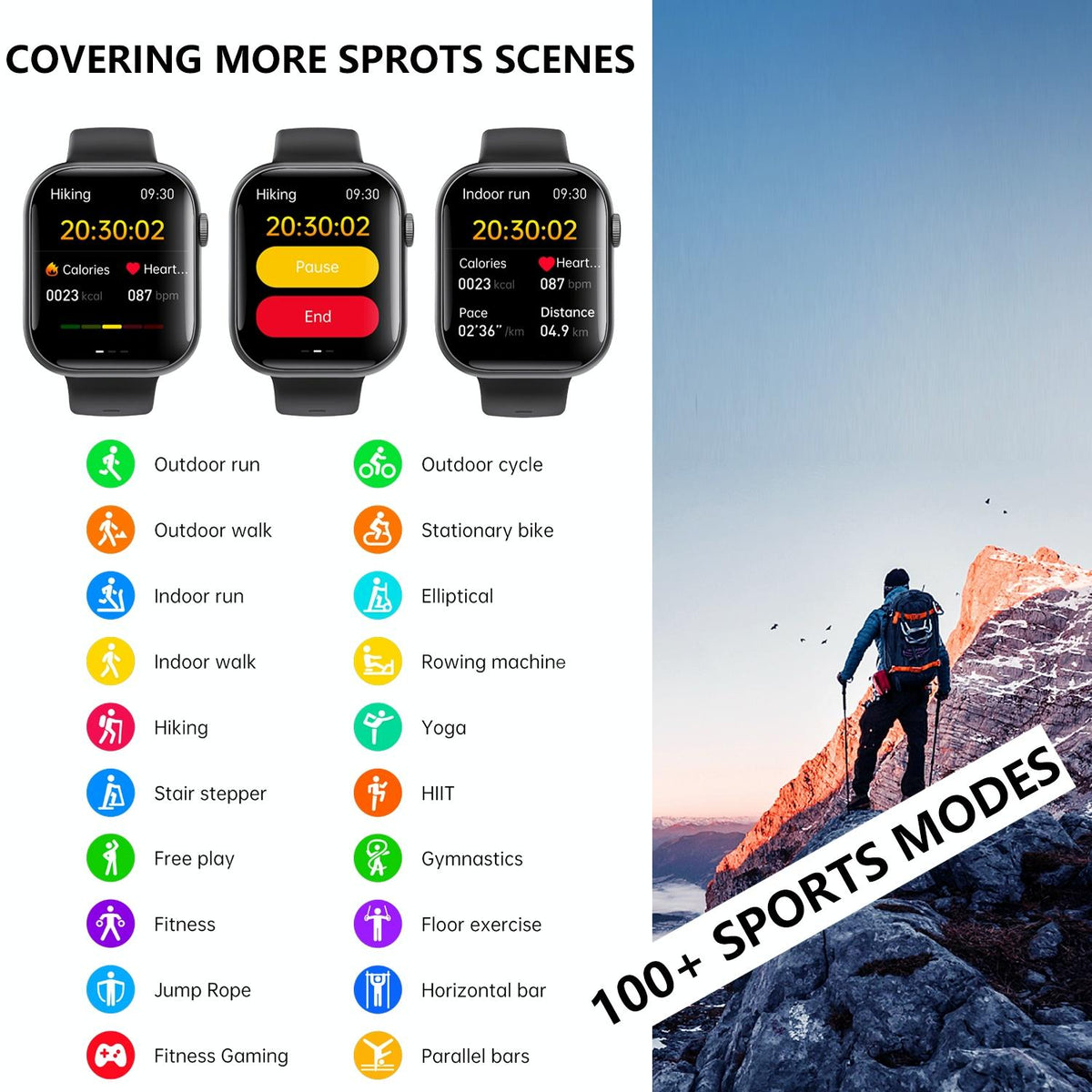 2.1 Inch Screen Smart Watch With Blood Sugar / Blood Oxygen Monitoring / Sos Alarm / 100+ Sports Modes - Black 3-Bead Steel - Black Brown Leather