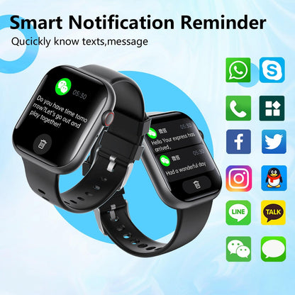 2.1 Inch Screen Smart Watch With Blood Sugar / Blood Oxygen Monitoring / Sos Alarm / 100+ Sports Modes - Black 3-Bead Steel - Black Brown Leather