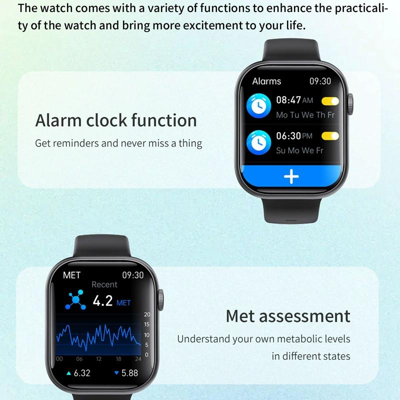 2.1 Inch Screen Smart Watch With Blood Sugar / Blood Oxygen Monitoring / Sos Alarm / 100+ Sports Modes - Black 3-Bead Steel - Black Bamboo