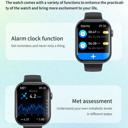 2.1 Inch Screen Smart Watch With Blood Sugar / Blood Oxygen Monitoring / Sos Alarm / 100+ Sports Modes - Black 3-Bead Steel - Black Bamboo