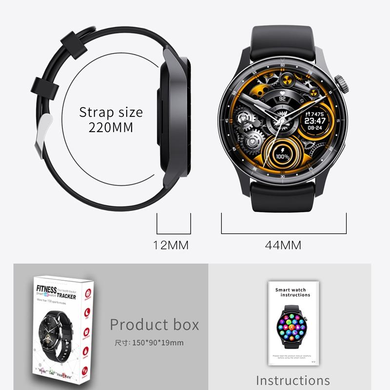 1.35 Inch Smart Watch Bluetooth Calls Health Monitoring 150+ Sports Black - Black Bamboo