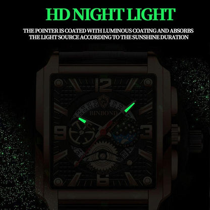 Vintage Square Men Quartz Watch with Multifunction and Luminous Display