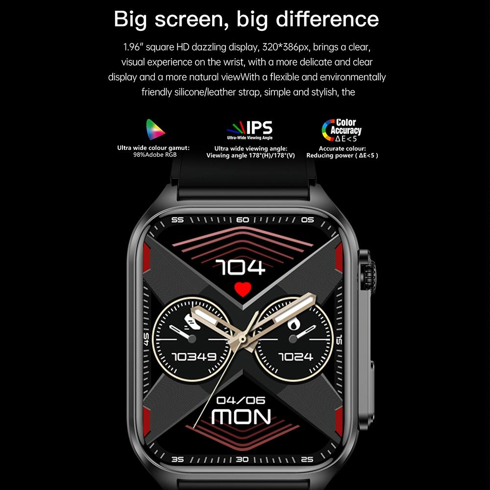 1.96 Inch Ip67 Waterproof Silicone Band Smart Watch Supports Ecg / Remote Families Care / Bluetooth Call / Body Temperature Monitoring - Red