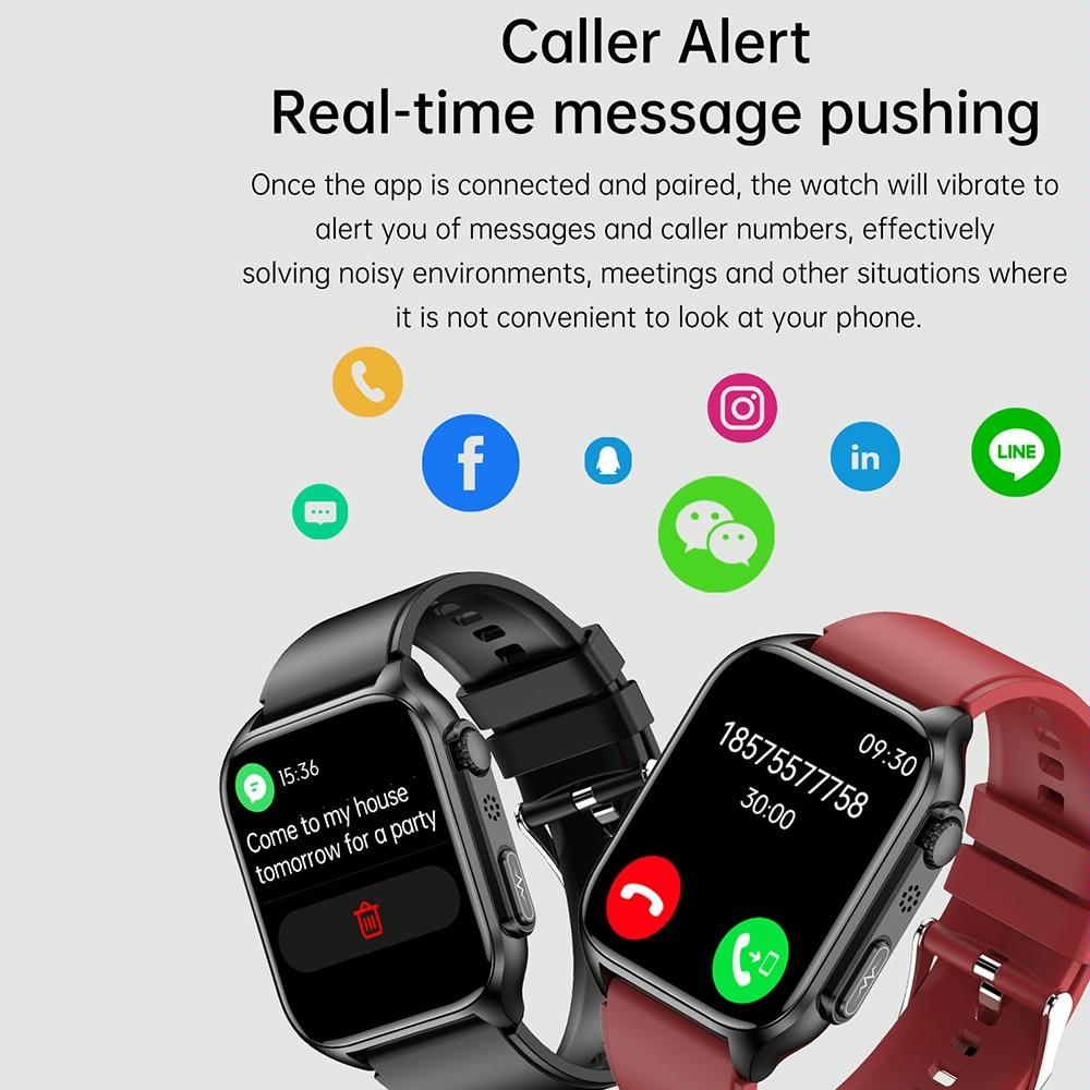 1.96 Inch Ip67 Waterproof Silicone Band Smart Watch Supports Ecg / Remote Families Care / Bluetooth Call / Body Temperature Monitoring - Red